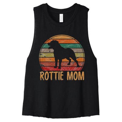 Retro Rottweiler Mom Gift Rott Dog Mother Pet Rottie Mama Women's Racerback Cropped Tank