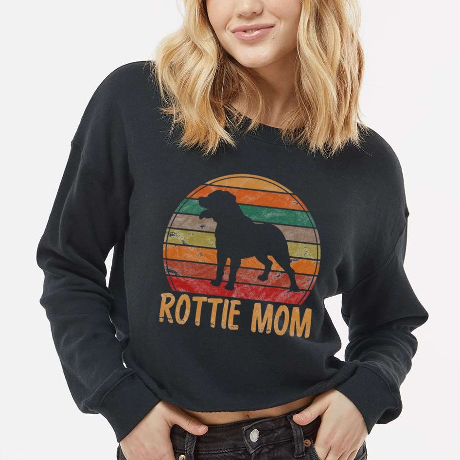 Retro Rottweiler Mom Gift Rott Dog Mother Pet Rottie Mama Cropped Pullover Crew