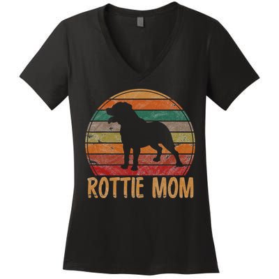 Retro Rottweiler Mom Gift Rott Dog Mother Pet Rottie Mama Women's V-Neck T-Shirt