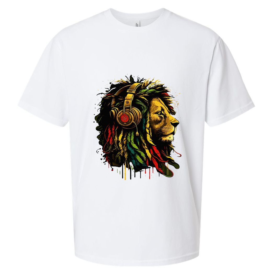 Rasta Reggae Music Headphones Jamaican Pride Lion Of Judah Sueded Cloud Jersey T-Shirt