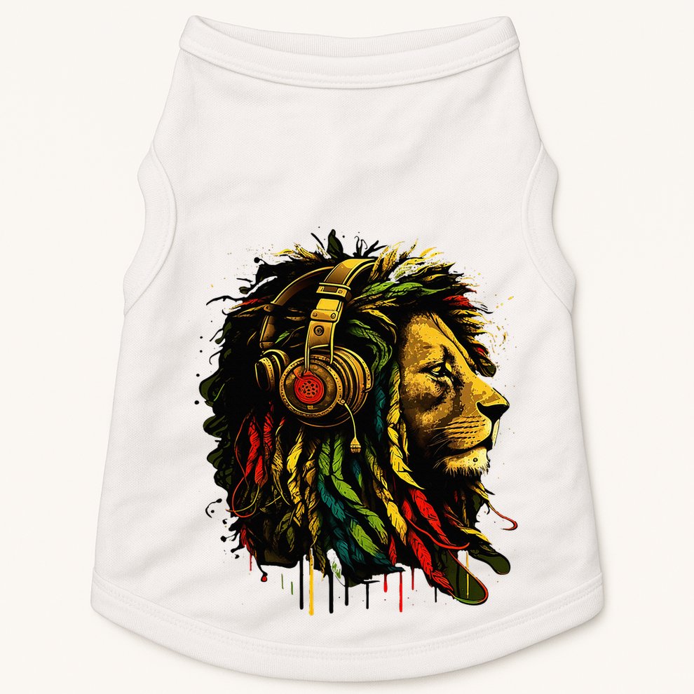 Rasta Reggae Music Headphones Jamaican Pride Lion Of Judah Doggie Tank