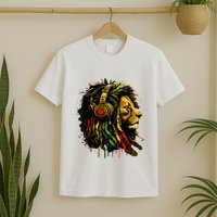 Rasta Reggae Music Headphones Jamaican Pride Lion Of Judah T-Shirt