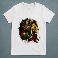 Rasta Reggae Music Headphones Jamaican Pride Lion Of Judah T-Shirt