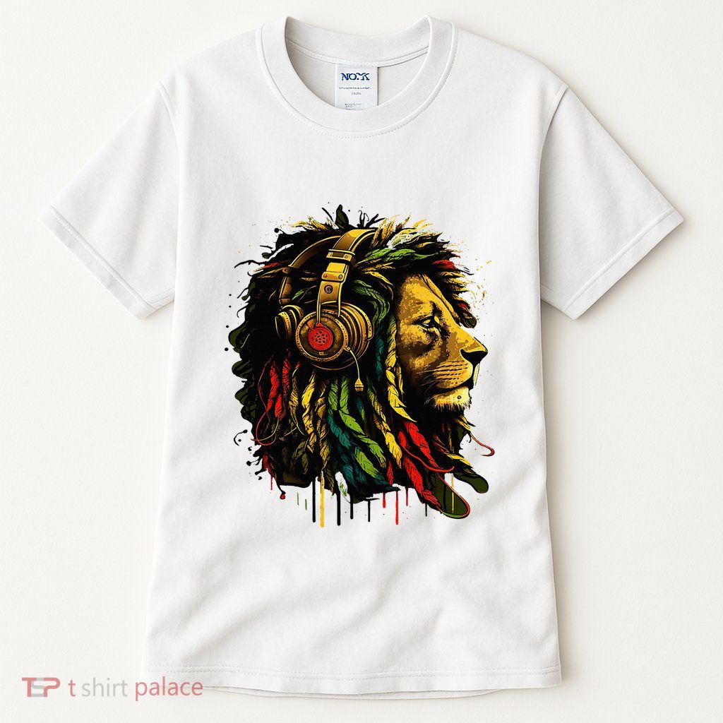 Rasta Reggae Music Headphones Jamaican Pride Lion Of Judah Tall T-Shirt
