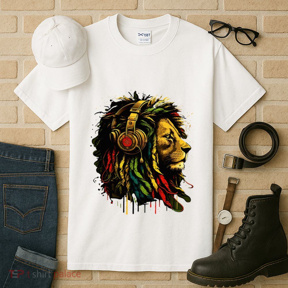 Rasta Reggae Music Headphones Jamaican Pride Lion Of Judah Tall T-Shirt