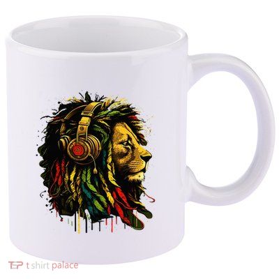 Rasta Reggae Music Headphones Jamaican Pride Lion Of Judah 11oz C Handle Ceramic Mug