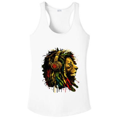 Rasta Reggae Music Headphones Jamaican Pride Lion Of Judah Ladies PosiCharge Competitor Racerback Tank