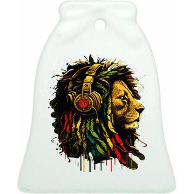 Rasta Reggae Music Headphones Jamaican Pride Lion Of Judah Ceramic Bell Ornament