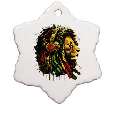 Rasta Reggae Music Headphones Jamaican Pride Lion Of Judah Ceramic Star Ornament