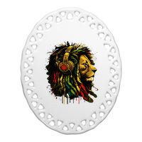 Rasta Reggae Music Headphones Jamaican Pride Lion Of Judah Ceramic Oval Ornament