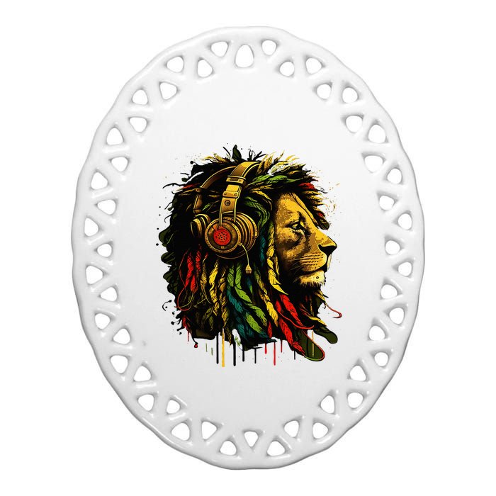 Rasta Reggae Music Headphones Jamaican Pride Lion Of Judah Ceramic Oval Ornament