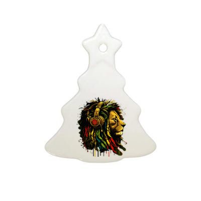 Rasta Reggae Music Headphones Jamaican Pride Lion Of Judah Ceramic Tree Ornament