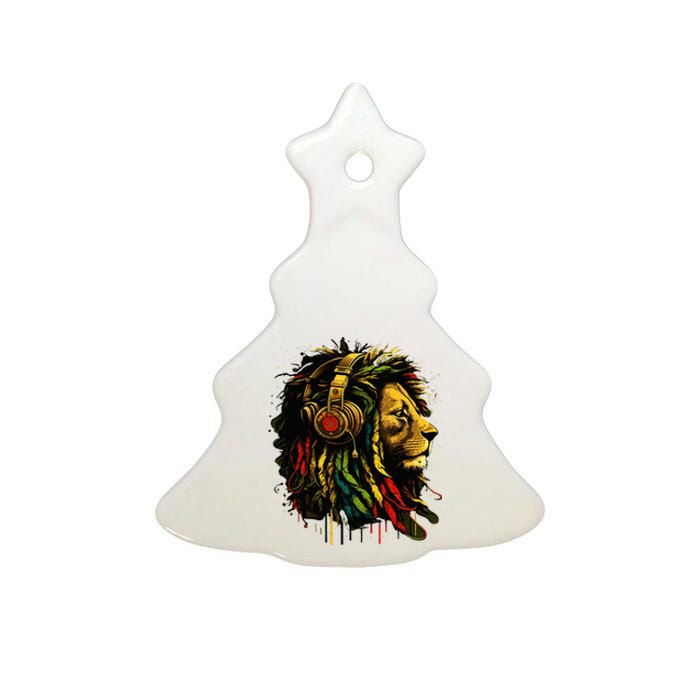 Rasta Reggae Music Headphones Jamaican Pride Lion Of Judah Ceramic Tree Ornament