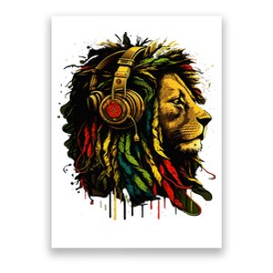 Rasta Reggae Music Headphones Jamaican Pride Lion Of Judah Poster