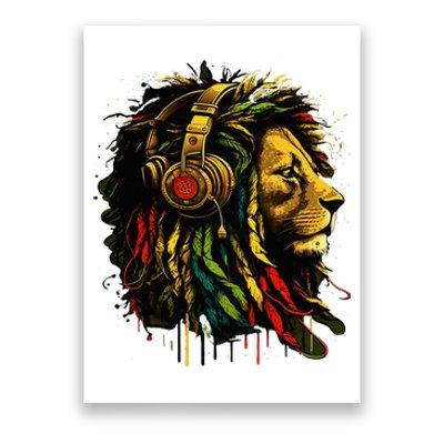 Rasta Reggae Music Headphones Jamaican Pride Lion Of Judah Poster