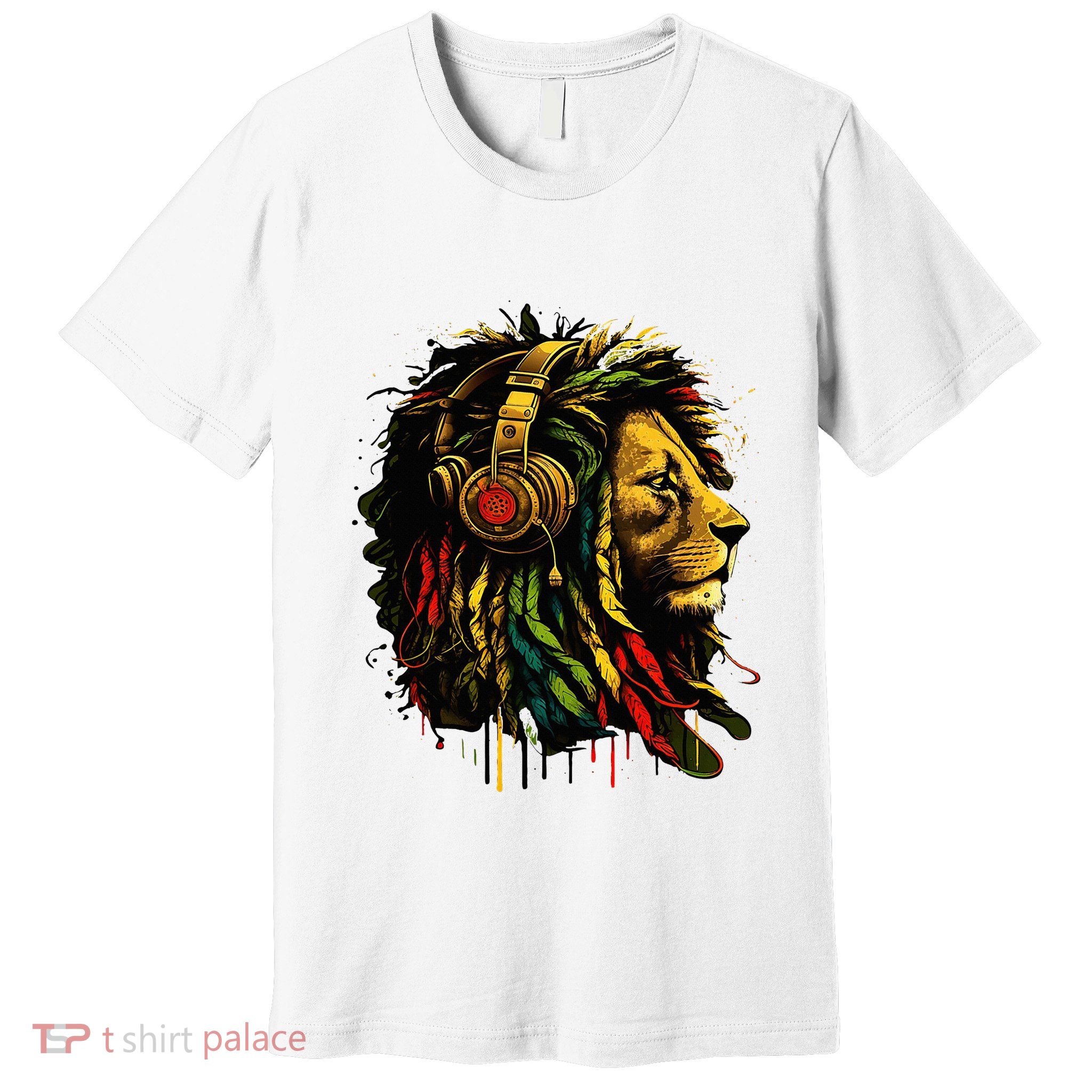 Rasta Reggae Music Headphones Jamaican Pride Lion Of Judah Premium T-Shirt