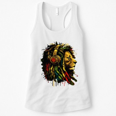 Rasta Reggae Music Headphones Jamaican Pride Lion Of Judah Womens Tank Top