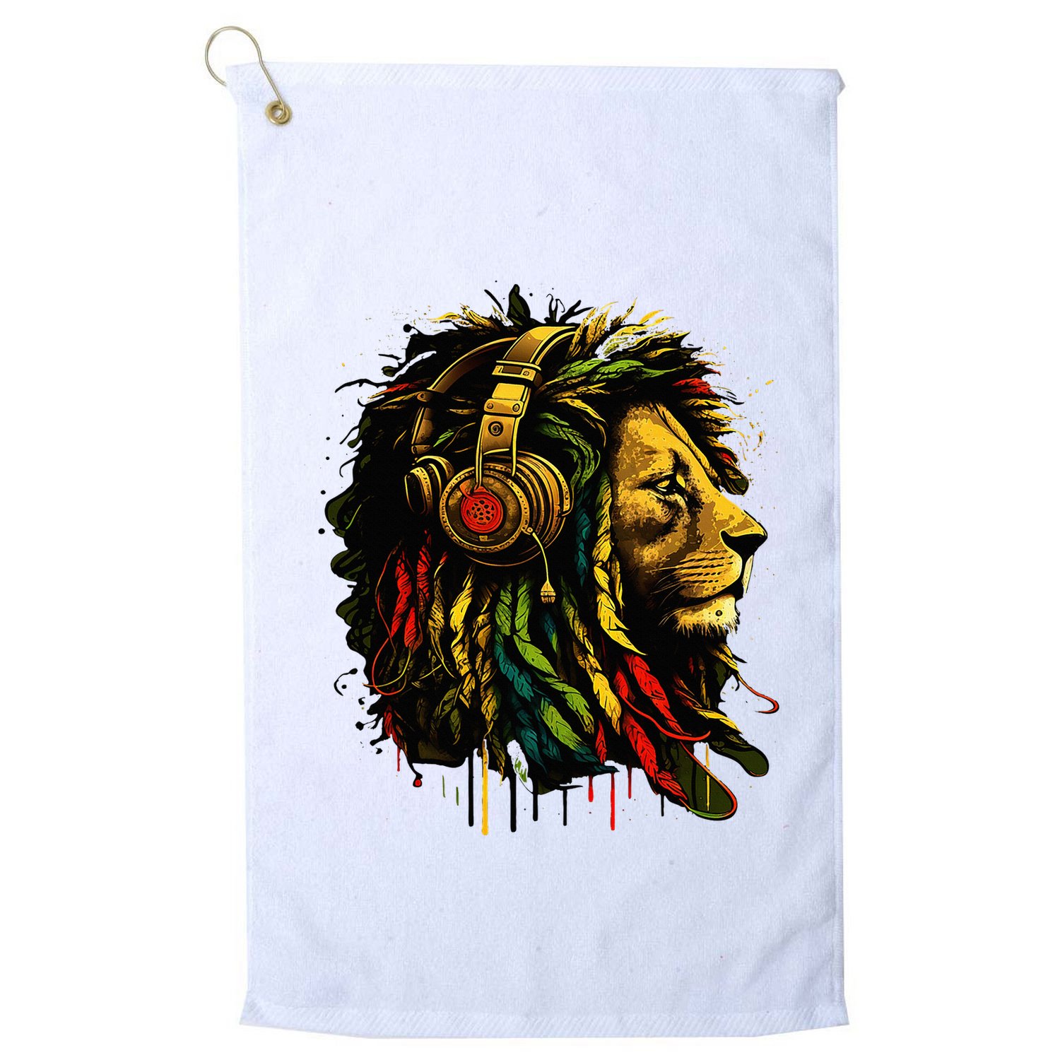 Rasta Reggae Music Headphones Jamaican Pride Lion Of Judah Golf Towel