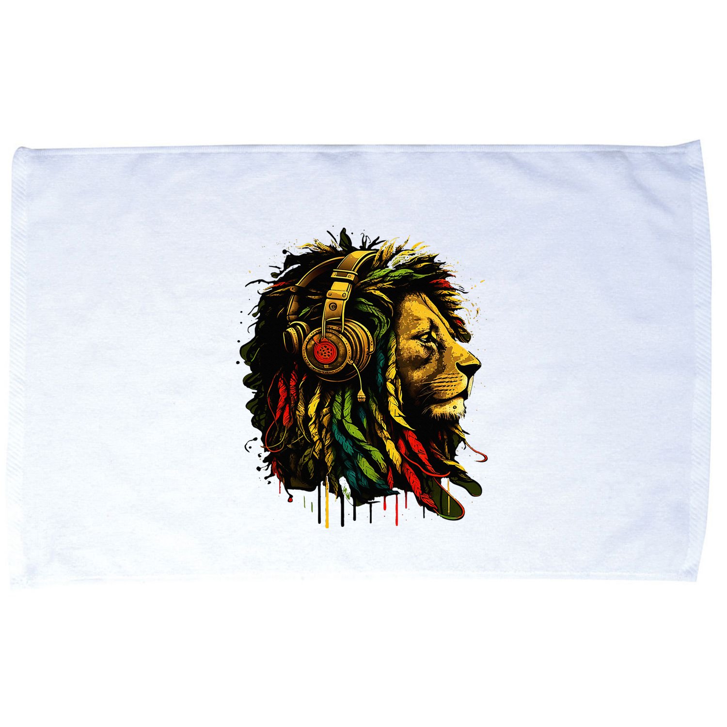Rasta Reggae Music Headphones Jamaican Pride Lion Of Judah Microfiber Hand Towel