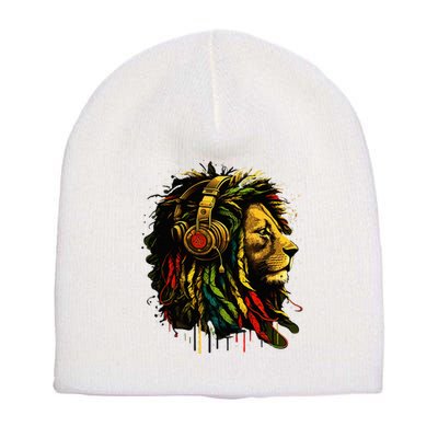 Rasta Reggae Music Headphones Jamaican Pride Lion Of Judah Short Acrylic Beanie