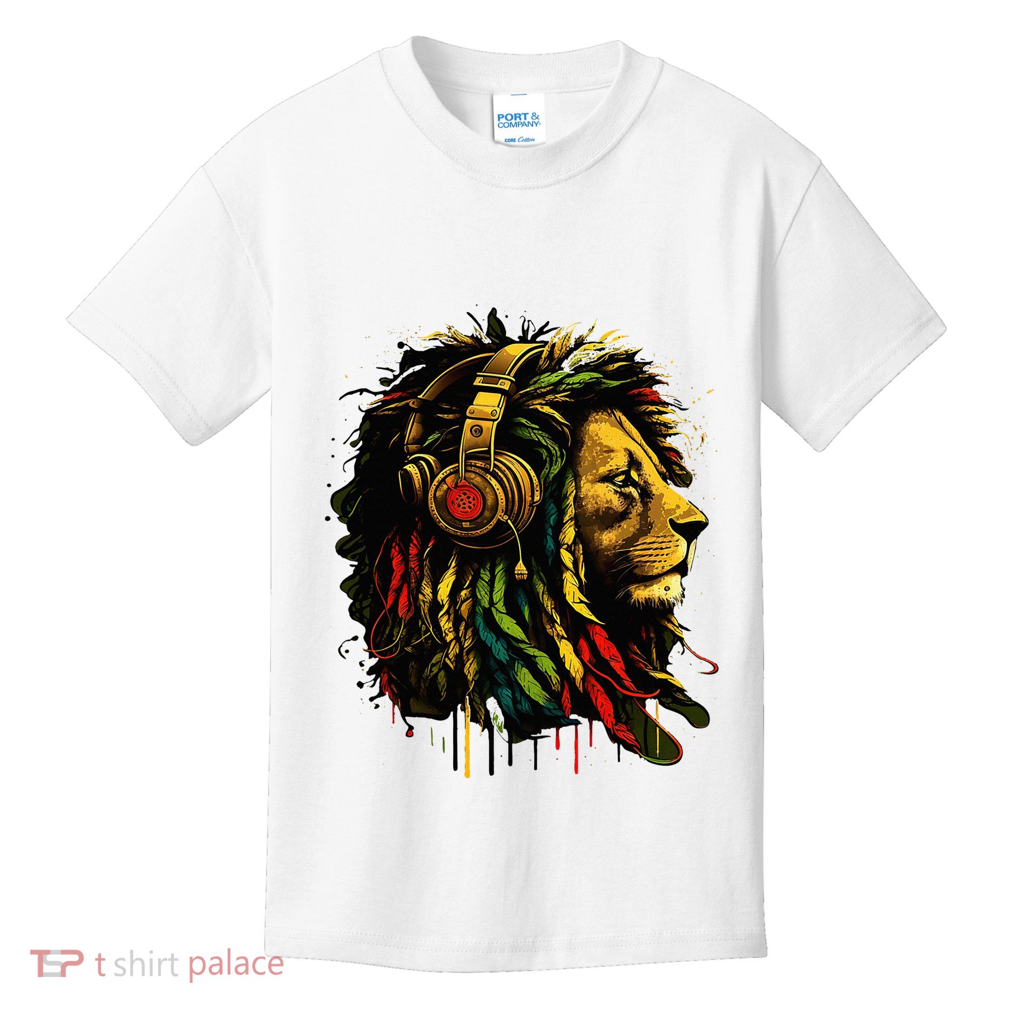 Rasta Reggae Music Headphones Jamaican Pride Lion Of Judah Kids T-Shirt