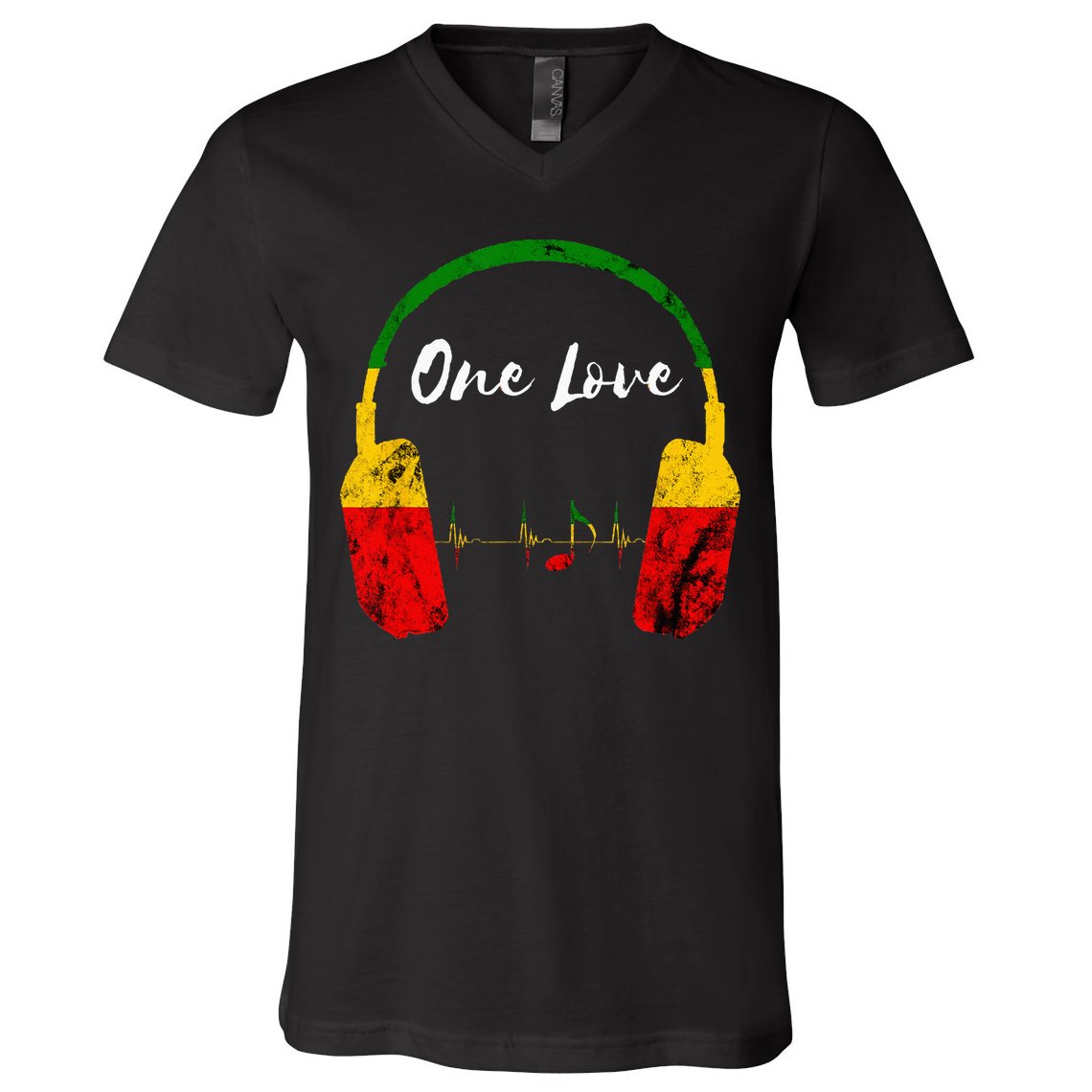 Rasta Reggae Music Headphones Jamaican Pride One Love V-Neck T-Shirt