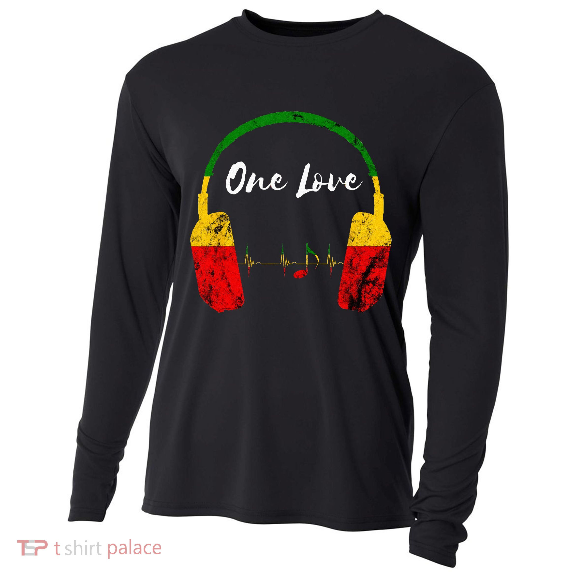 Rasta Reggae Music Headphones Jamaican Pride One Love Cooling Performance Long Sleeve Crew