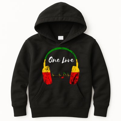 Rasta Reggae Music Headphones Jamaican Pride One Love Kids Hoodie