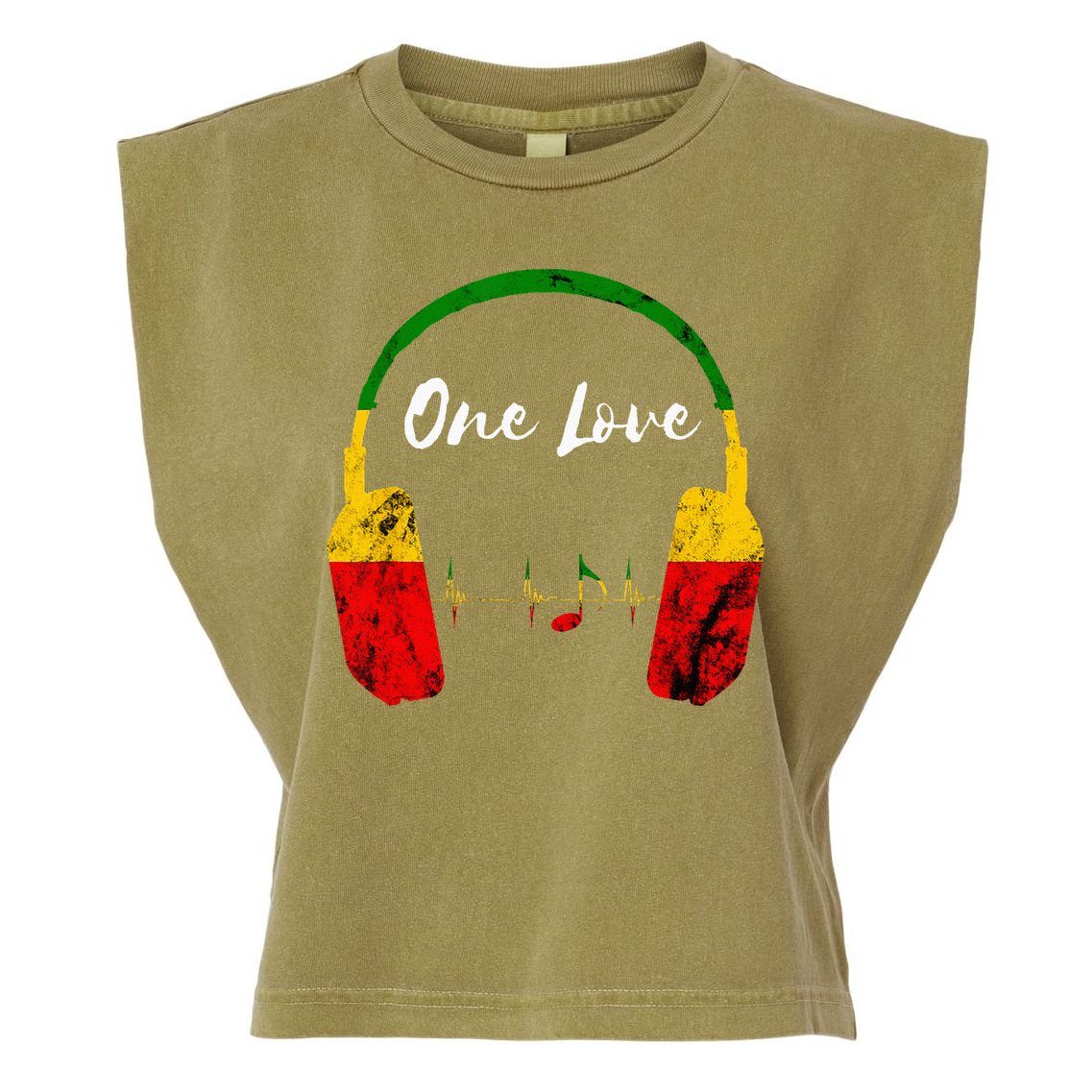 Rasta Reggae Music Headphones Jamaican Pride One Love Garment-Dyed Women's Muscle Tee