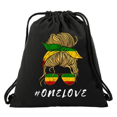 Rasta Reggae Music One Love Messy Bun Hair Jamaica Rastafari Drawstring Bag