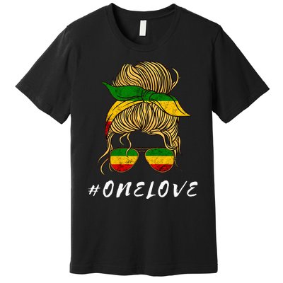 Rasta Reggae Music One Love Messy Bun Hair Jamaica Rastafari Premium T-Shirt