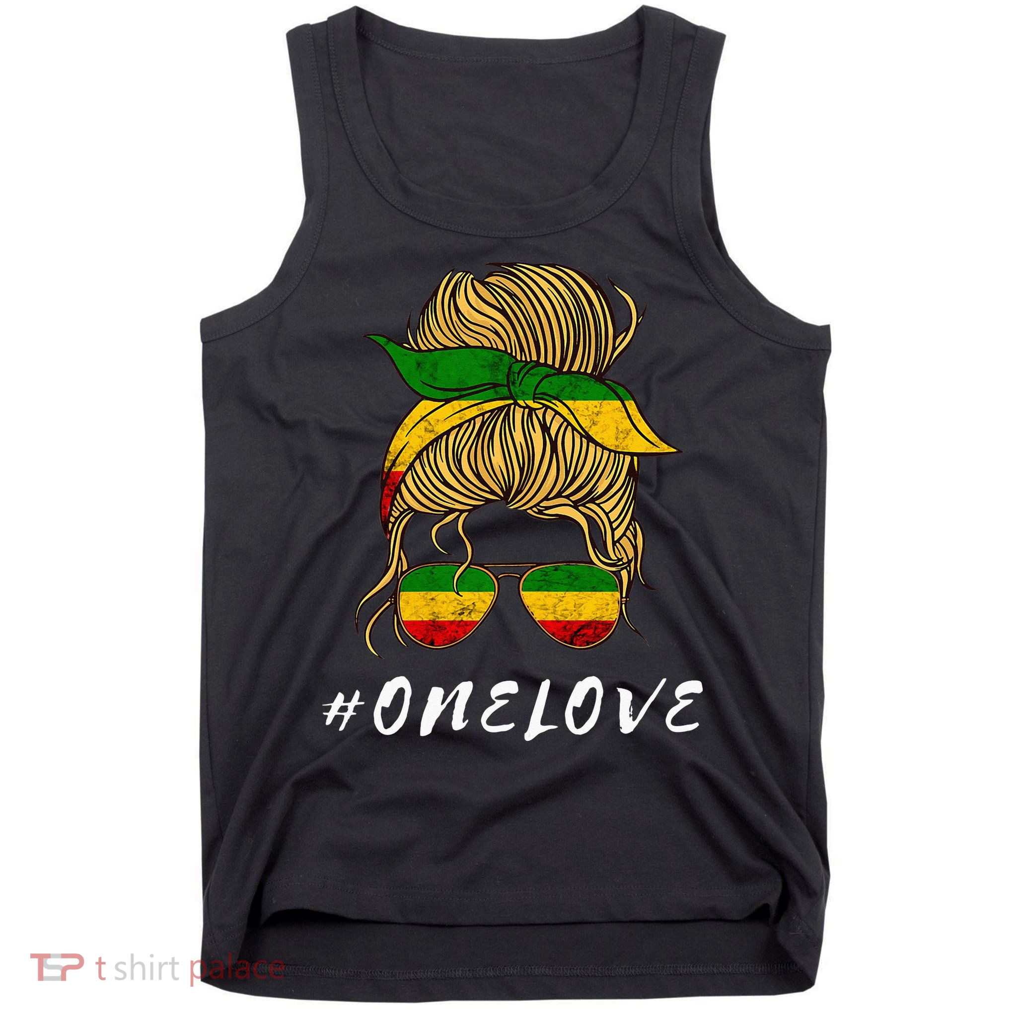 Rasta Reggae Music One Love Messy Bun Hair Jamaica Rastafari Tank Top