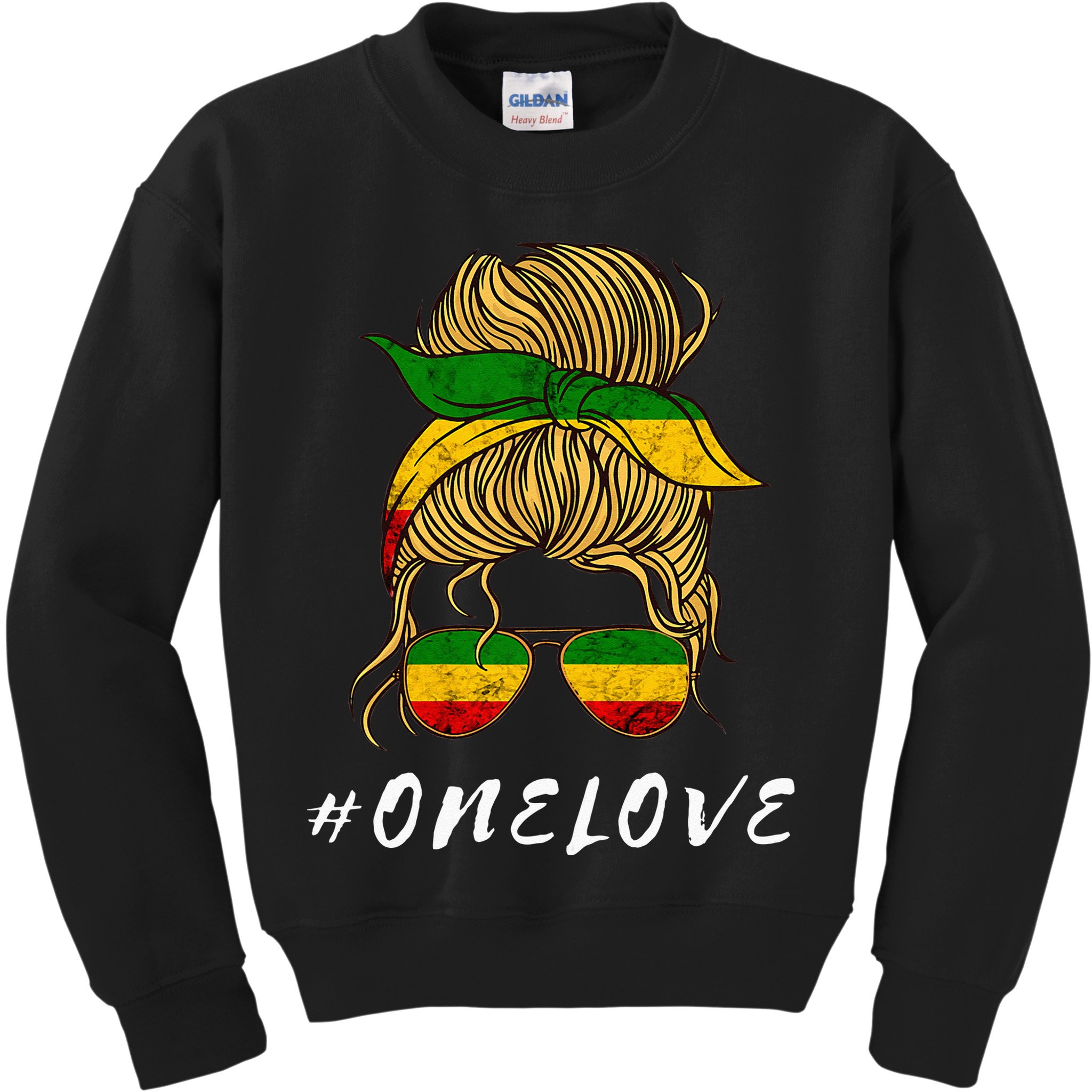Rasta Reggae Music One Love Messy Bun Hair Jamaica Rastafari Kids Sweatshirt