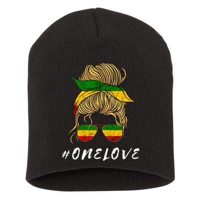 Rasta Reggae Music One Love Messy Bun Hair Jamaica Rastafari Short Acrylic Beanie