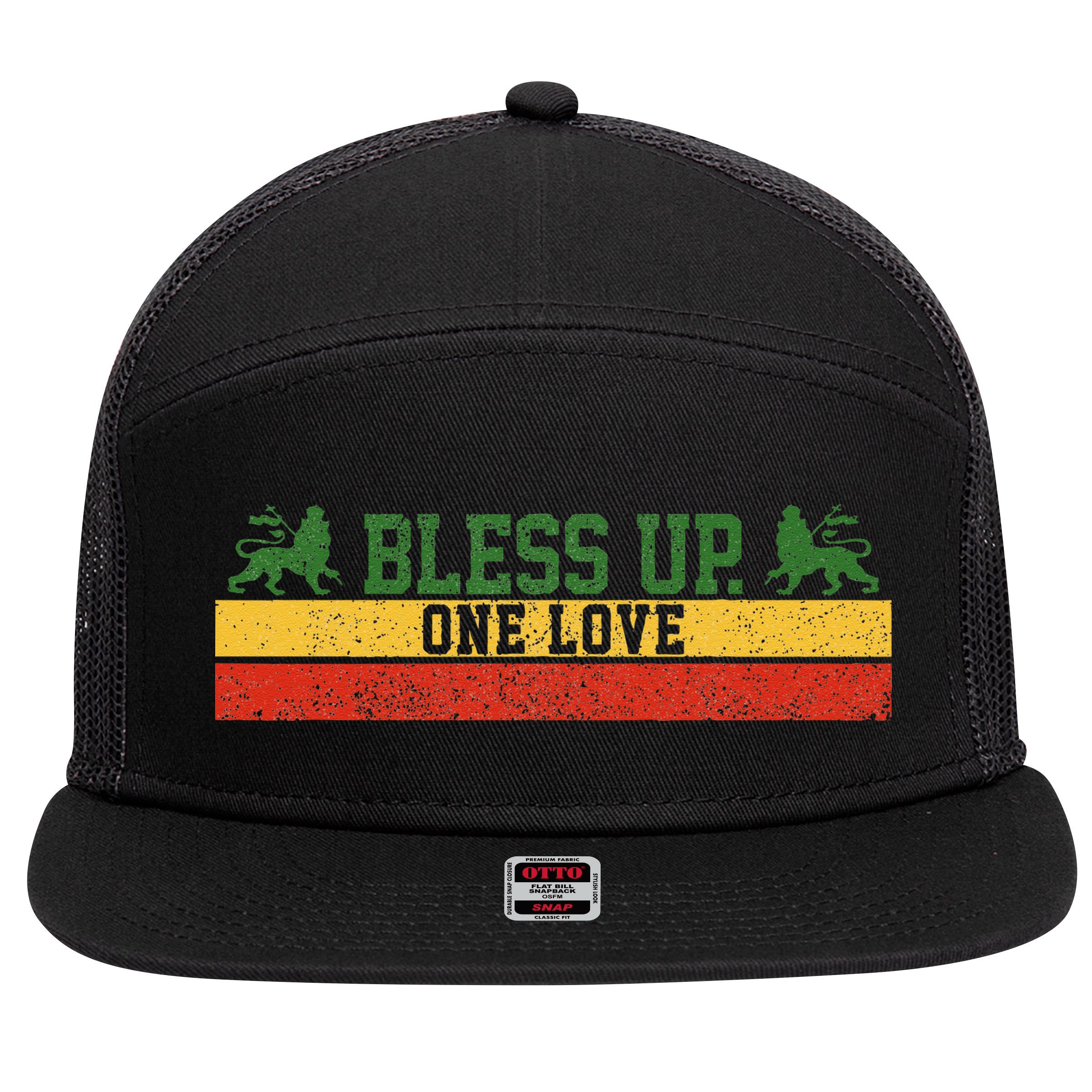Rastafari Reggae Music Bless Up Dub Dancehall Rasta Gift 7 Panel Mesh Trucker Snapback Hat