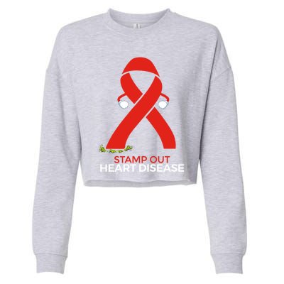 Red Ribbon Month Products Funny Gift For Heart Disease Awareness Gift Cropped Pullover Crew