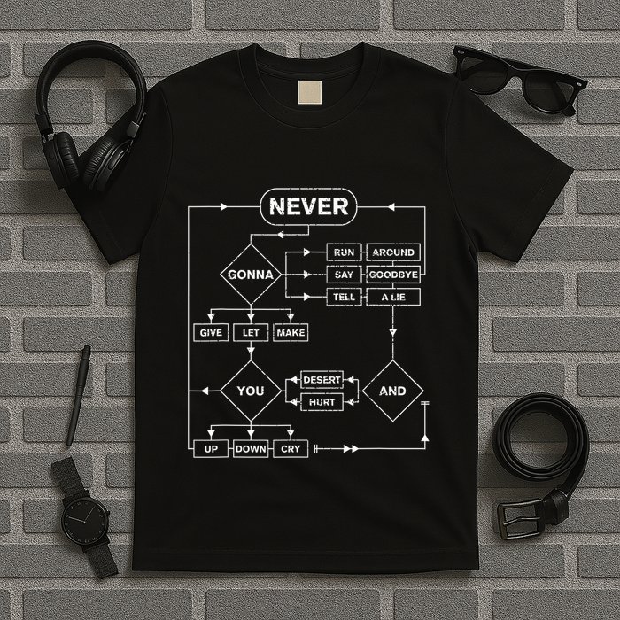 Rick Roll Music Lover Funny Flowchart Internet Meme T-Shirt