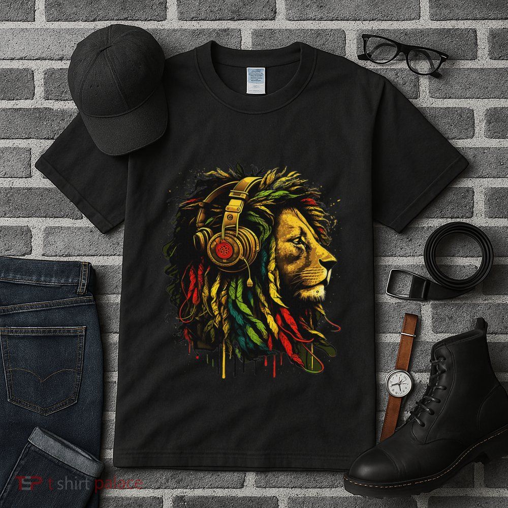 Rasta Reggae Music Headphones Jamaican Pride Lion Of Judah Tall T-Shirt