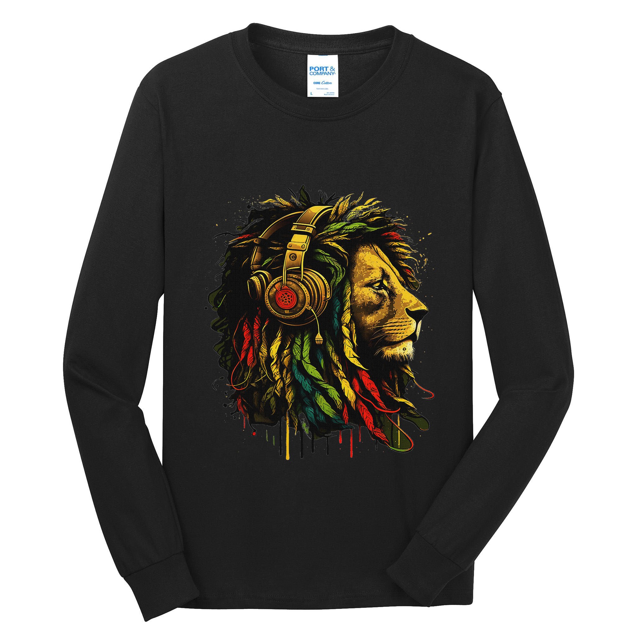 Rasta Reggae Music Headphones Jamaican Pride Lion Of Judah Tall Long Sleeve T-Shirt
