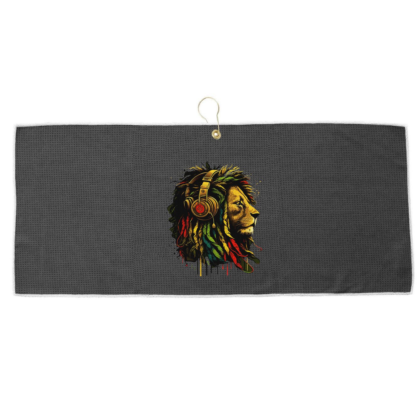 Rasta Reggae Music Headphones Jamaican Pride Lion Of Judah Large Microfiber Waffle Golf Towel