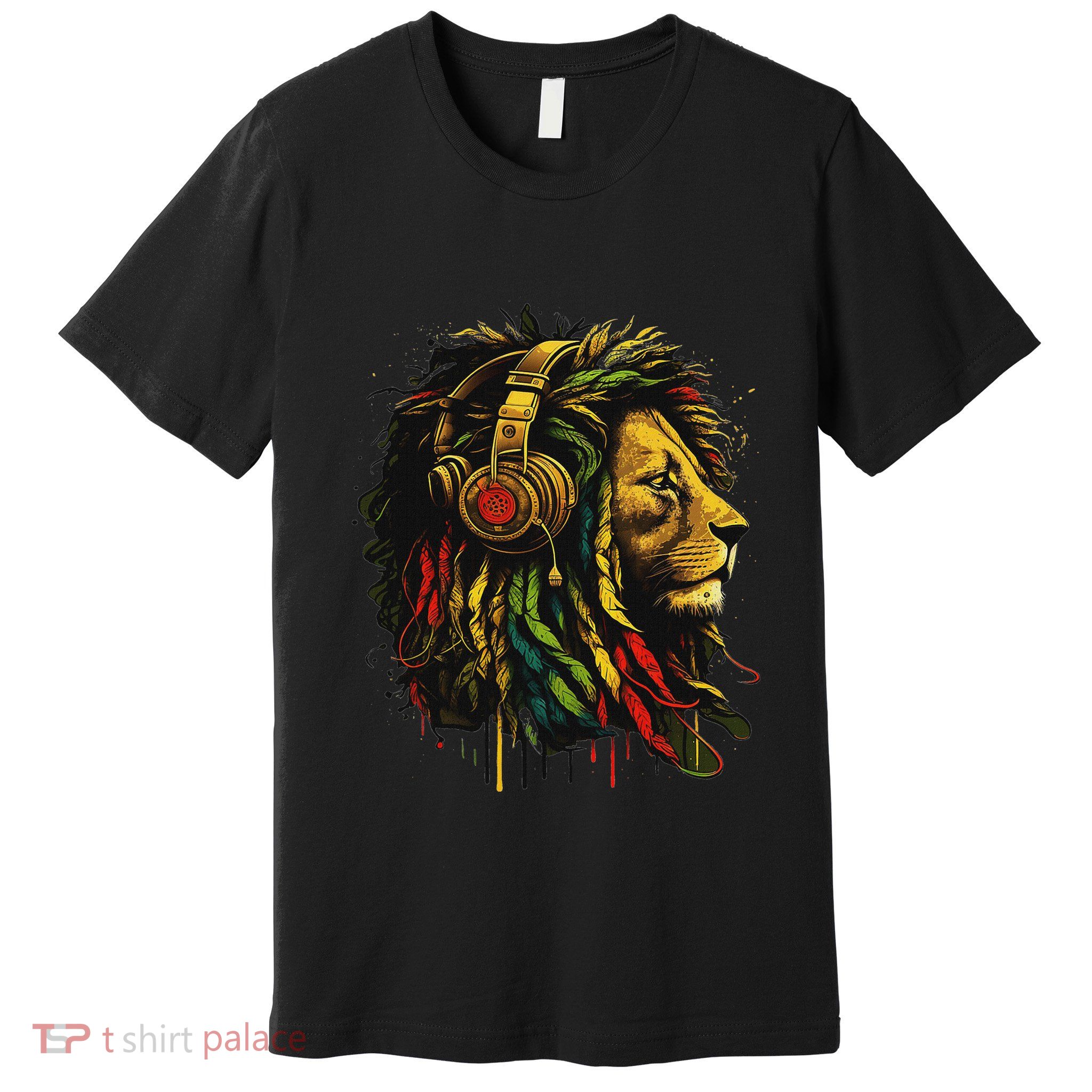 Rasta Reggae Music Headphones Jamaican Pride Lion Of Judah Premium T-Shirt