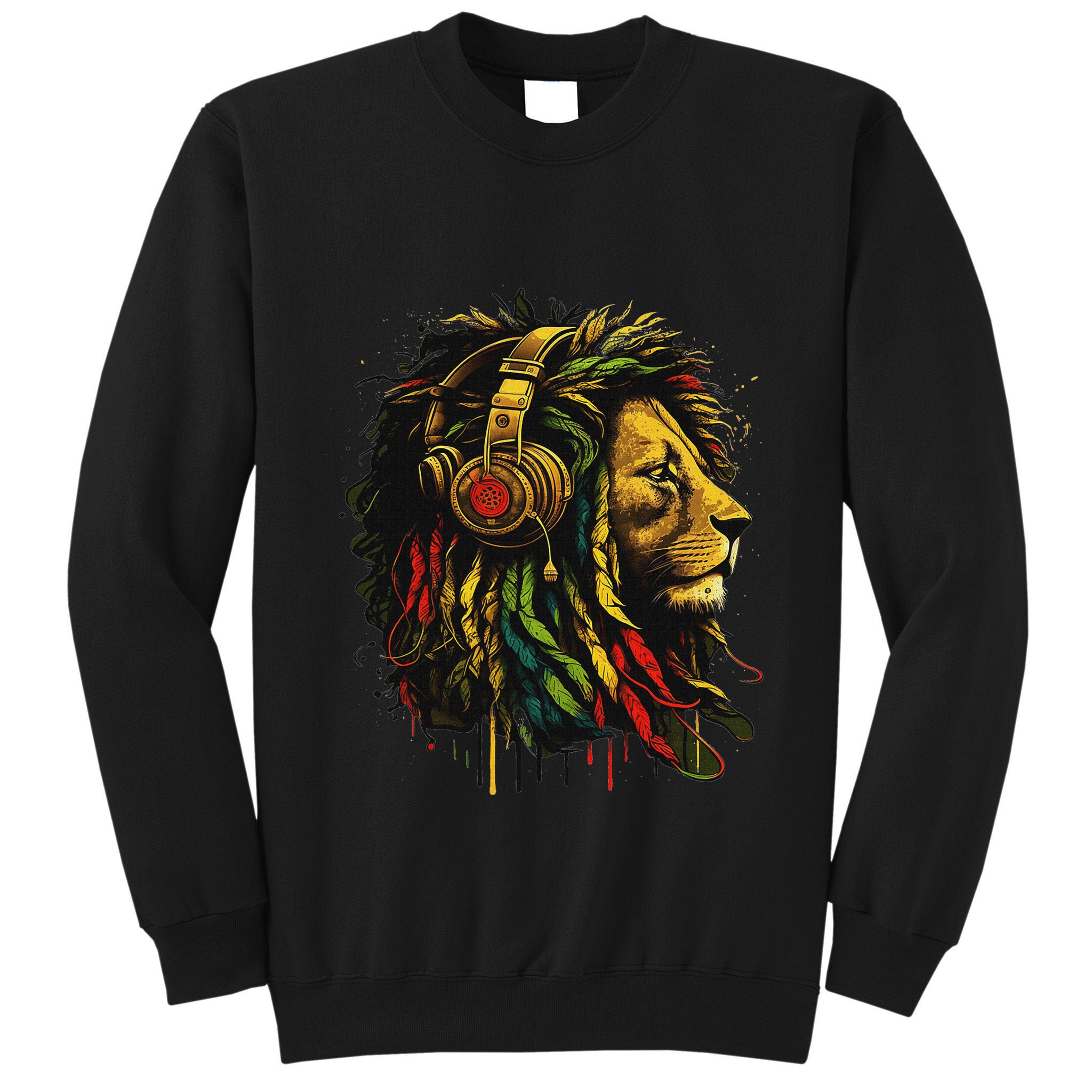 Rasta Reggae Music Headphones Jamaican Pride Lion Of Judah Tall Sweatshirt