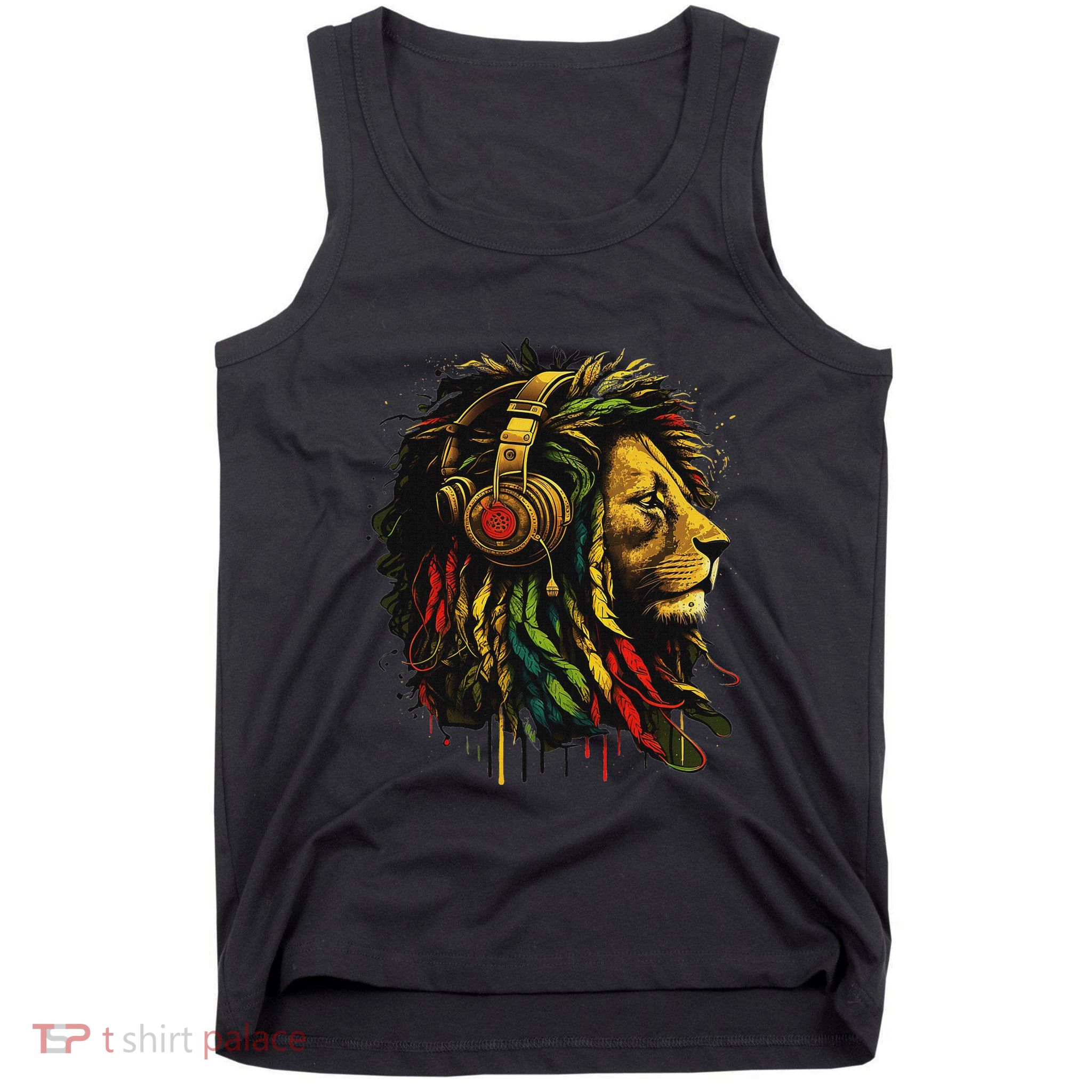 Rasta Reggae Music Headphones Jamaican Pride Lion Of Judah Tank Top