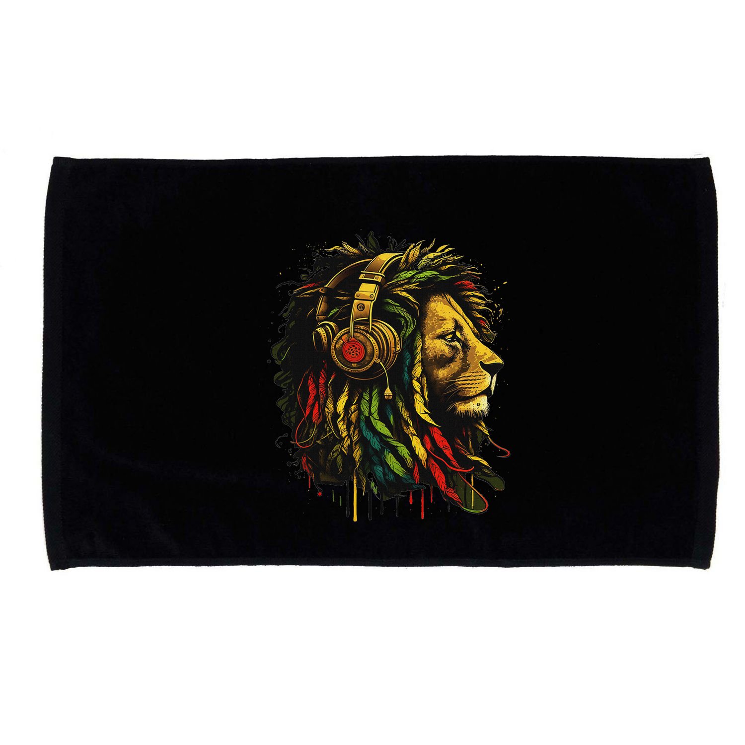Rasta Reggae Music Headphones Jamaican Pride Lion Of Judah Microfiber Hand Towel
