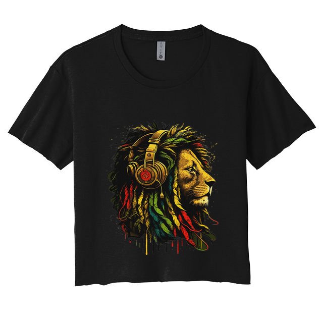 Rasta Reggae Music Headphones Jamaican Pride Lion Of Judah Women's Crop Top Tee