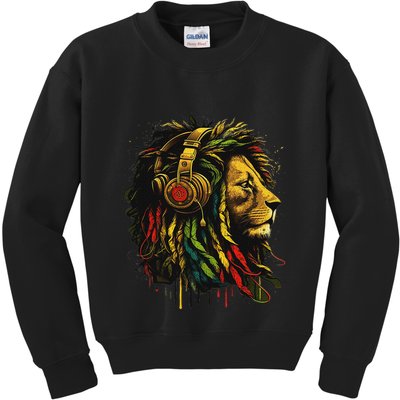 Rasta Reggae Music Headphones Jamaican Pride Lion Of Judah Kids Sweatshirt