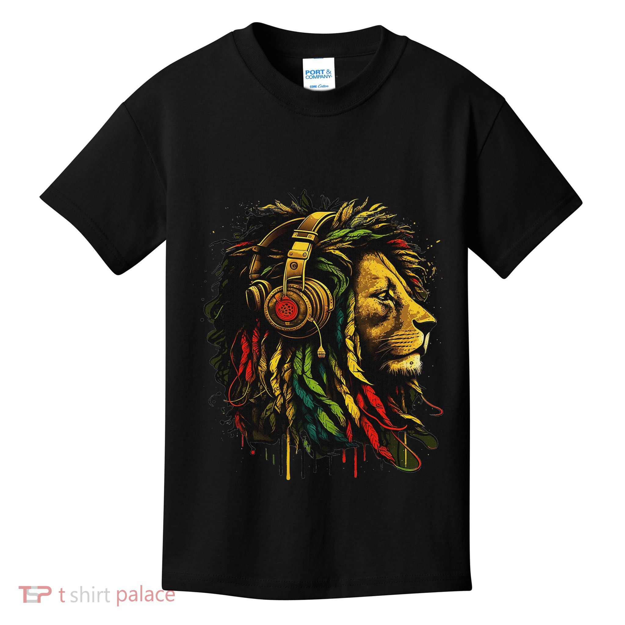 Rasta Reggae Music Headphones Jamaican Pride Lion Of Judah Kids T-Shirt