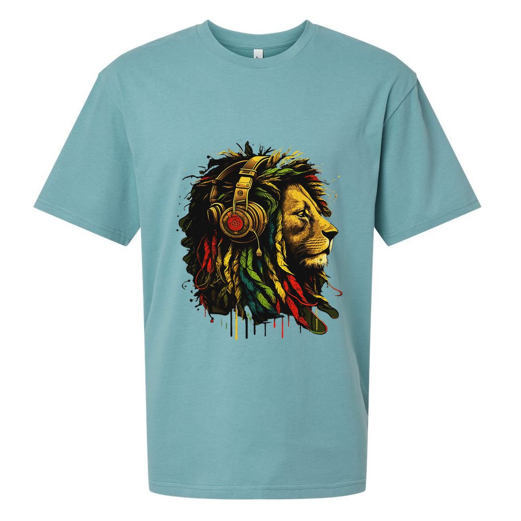 Rasta Reggae Music Headphones Jamaican Pride Lion Of Judah Sueded Cloud Jersey T-Shirt
