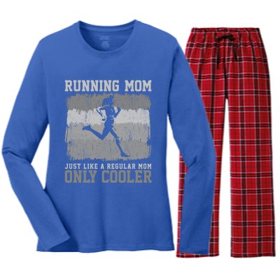 Retro Running Mom Funny Runner Marathon Athlete Humor Outfit Great Gift Women's Long Sleeve Flannel Pajama Set 