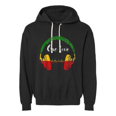 Rasta Reggae Music Headphones Jamaican Pride One Love Garment-Dyed Fleece Hoodie